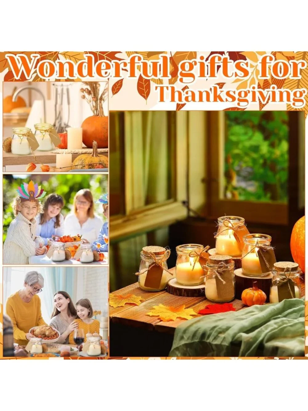 24 Pcs Fall Jar Candles - Natural Wax Holiday Gifts, Pumpkin & Apple Scents, DIY